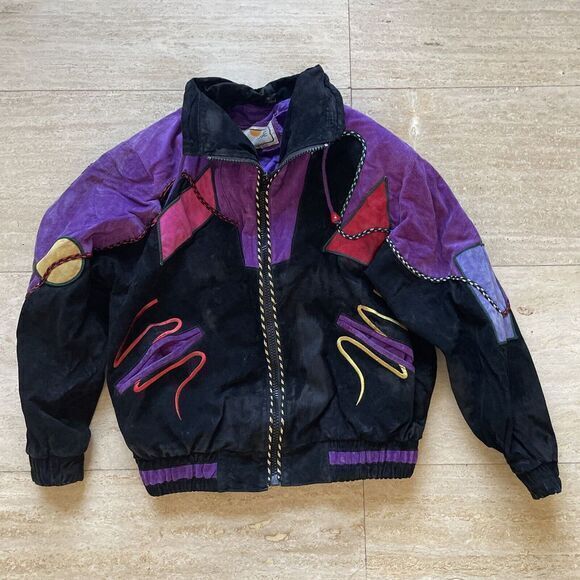 Jackets & Blazers - Vintage Mesa Ridge Jacket Abstract Artist Leather Suede Black Purple Full Zip S